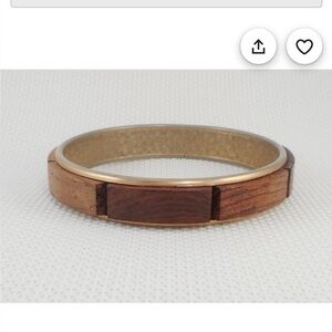 Vintage 1960’s Wood and Gold Tone Women's Bangle Bracelet
